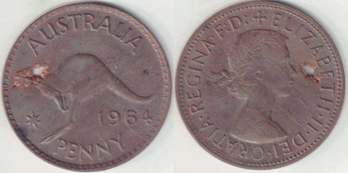 1964 Australia Penny (hole in blank) Unc A001341